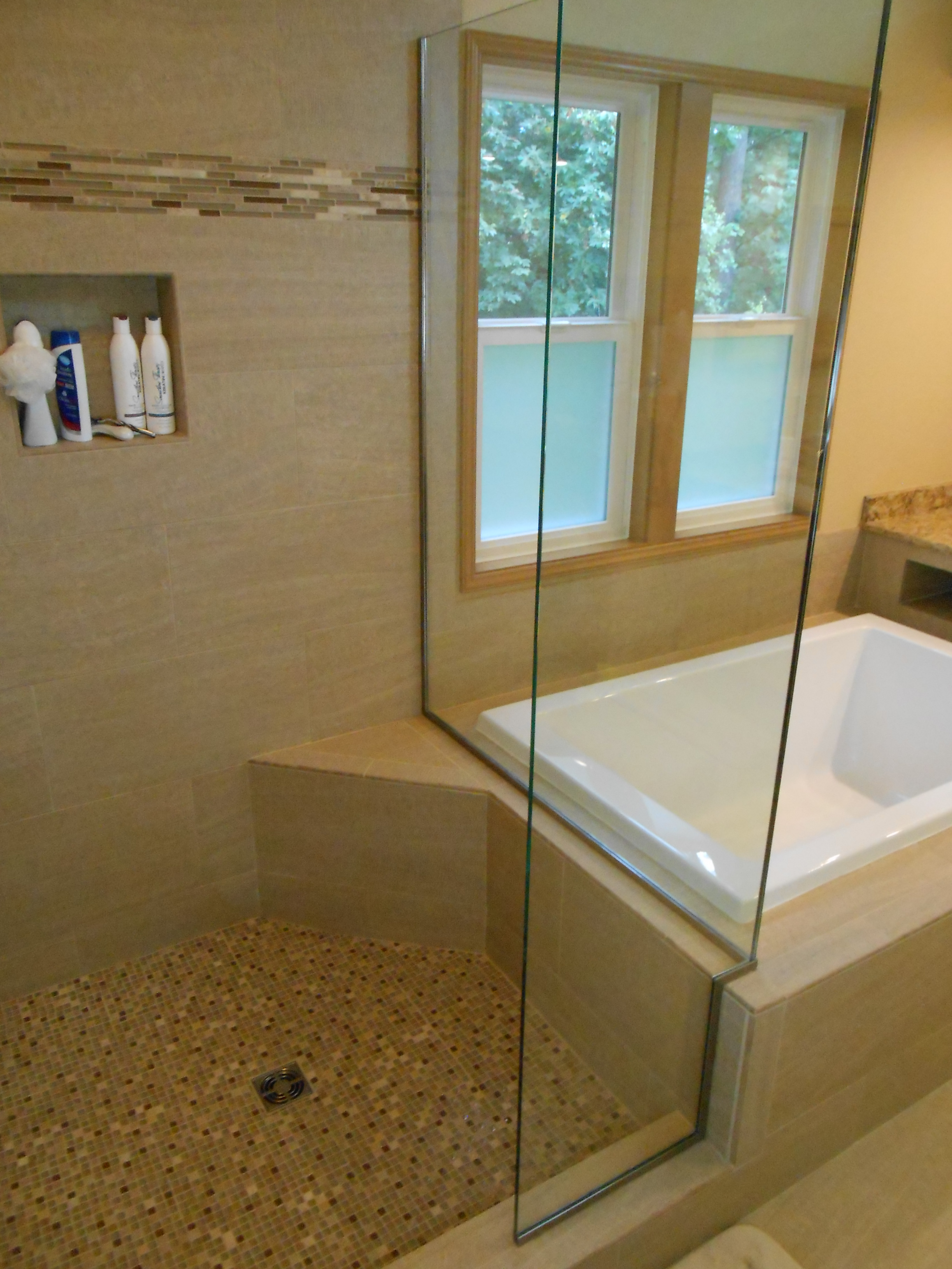 new tile shower with bench